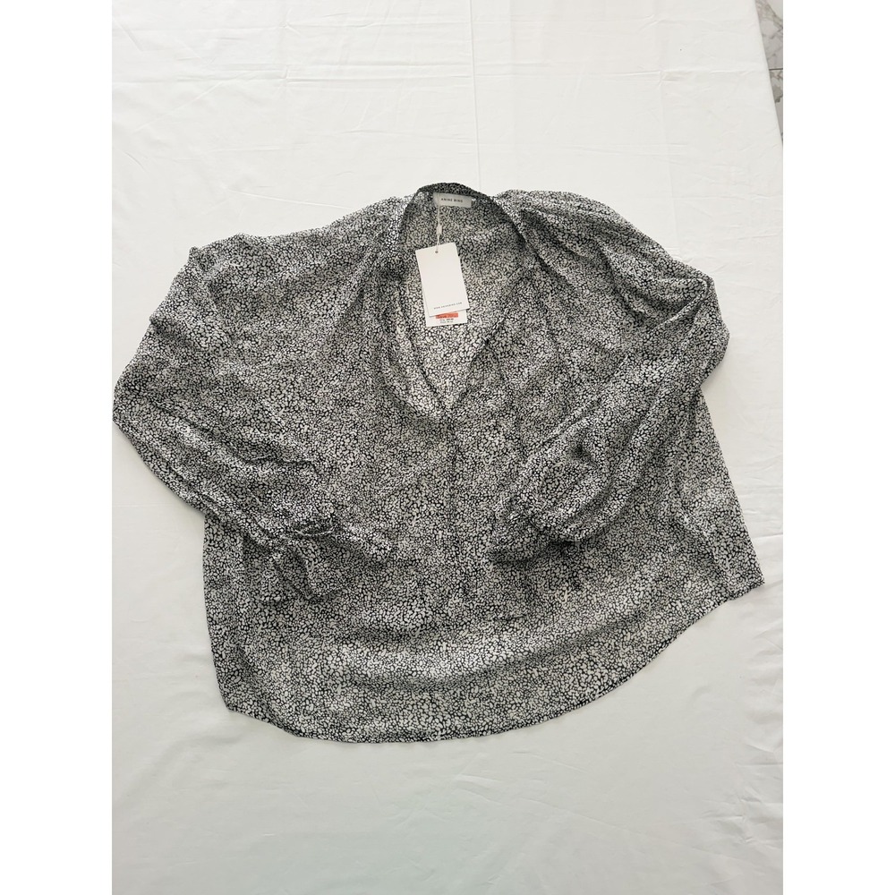 ANINE BING Blouse Womens XS Black White Silk Animal Print V Neck Tunic Top